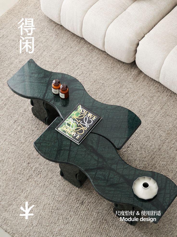 Marble Base and Clear Glass Center Table/ Minimalist Display Water Ripple for Living